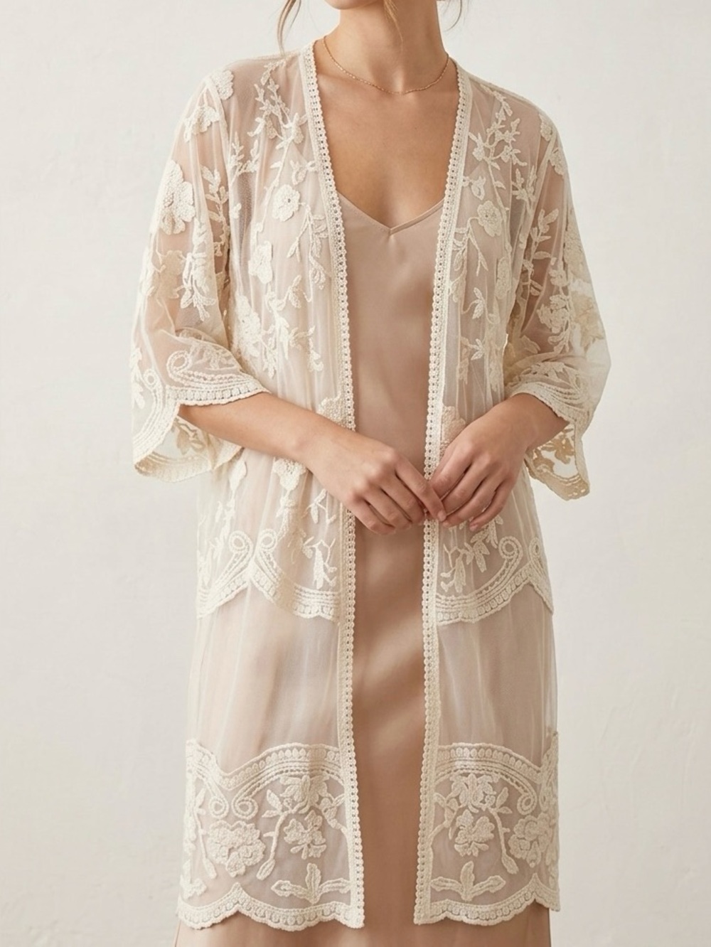 Simply Couture Embroidered Floral Lace Kimono Duster | NWT